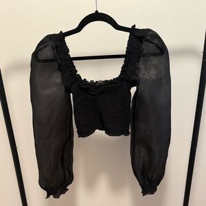 Forever 21 Sheer Puffy Long Sleeve Crop Top Size Xtra Small